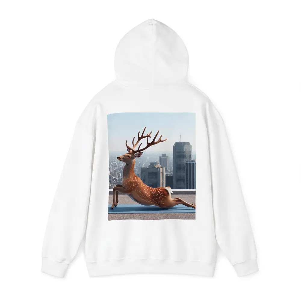 Deer Doing Yoga City Skyline Background – Hoodies