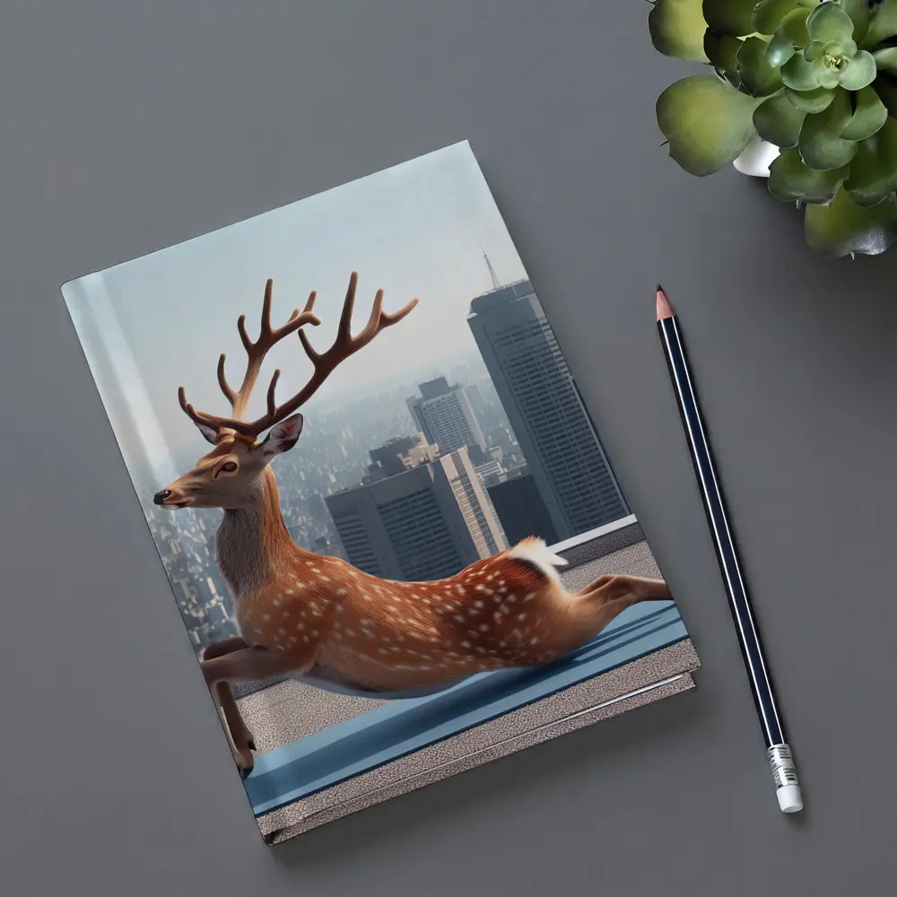 Deer Doing Yoga City Skyline Background – Notebooks