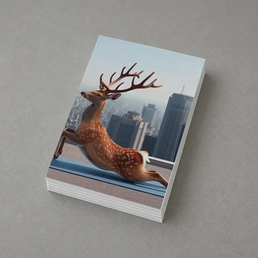 Deer Doing Yoga City Skyline Background – Postcards