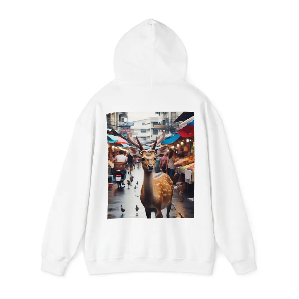 Deer Stag Walking Through Busy Street Market – Hoodies