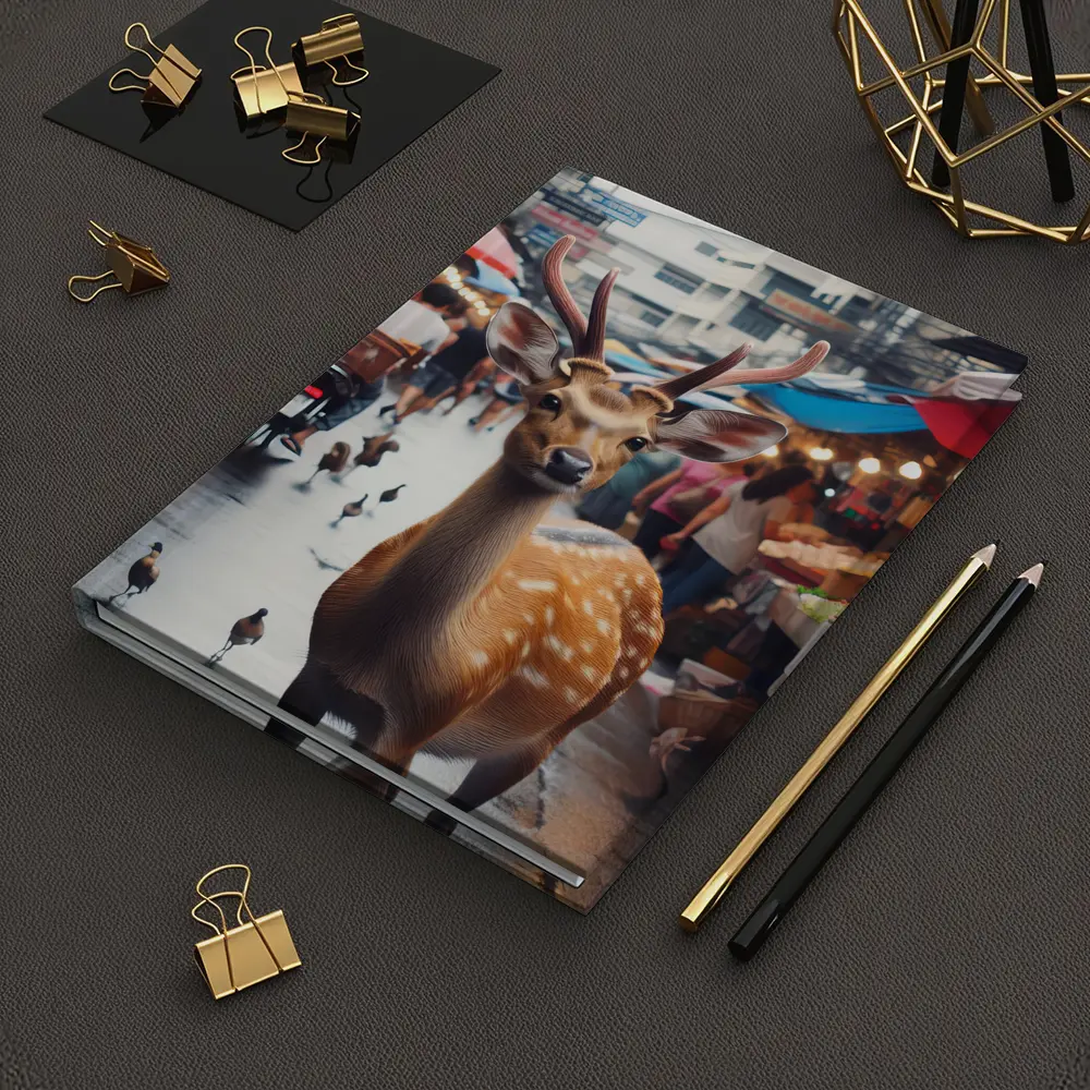 Deer Stag Walking Through Busy Street Market – Notebooks