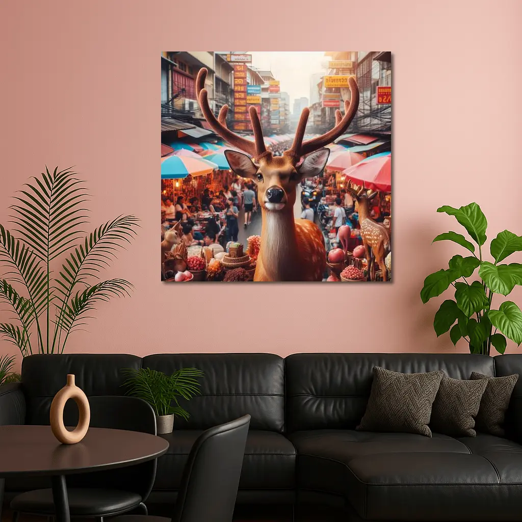 Deer Stag In Colorful Bangkok Street Market – Wall Art