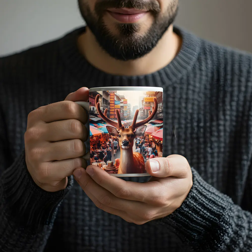 Deer Stag In Colorful Bangkok Street Market – Mugs