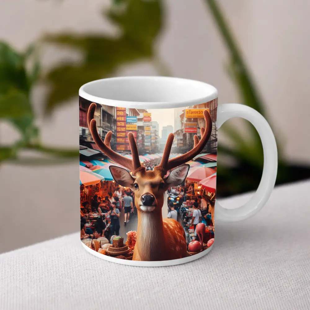 Deer Stag In Colorful Bangkok Street Market – Mugs