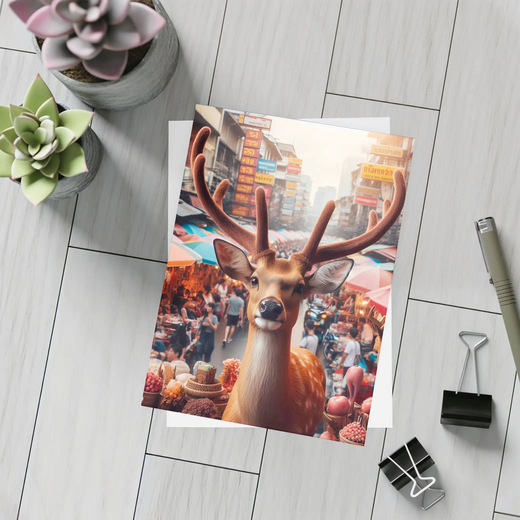 Deer Stag In Colorful Bangkok Street Market – Postcards