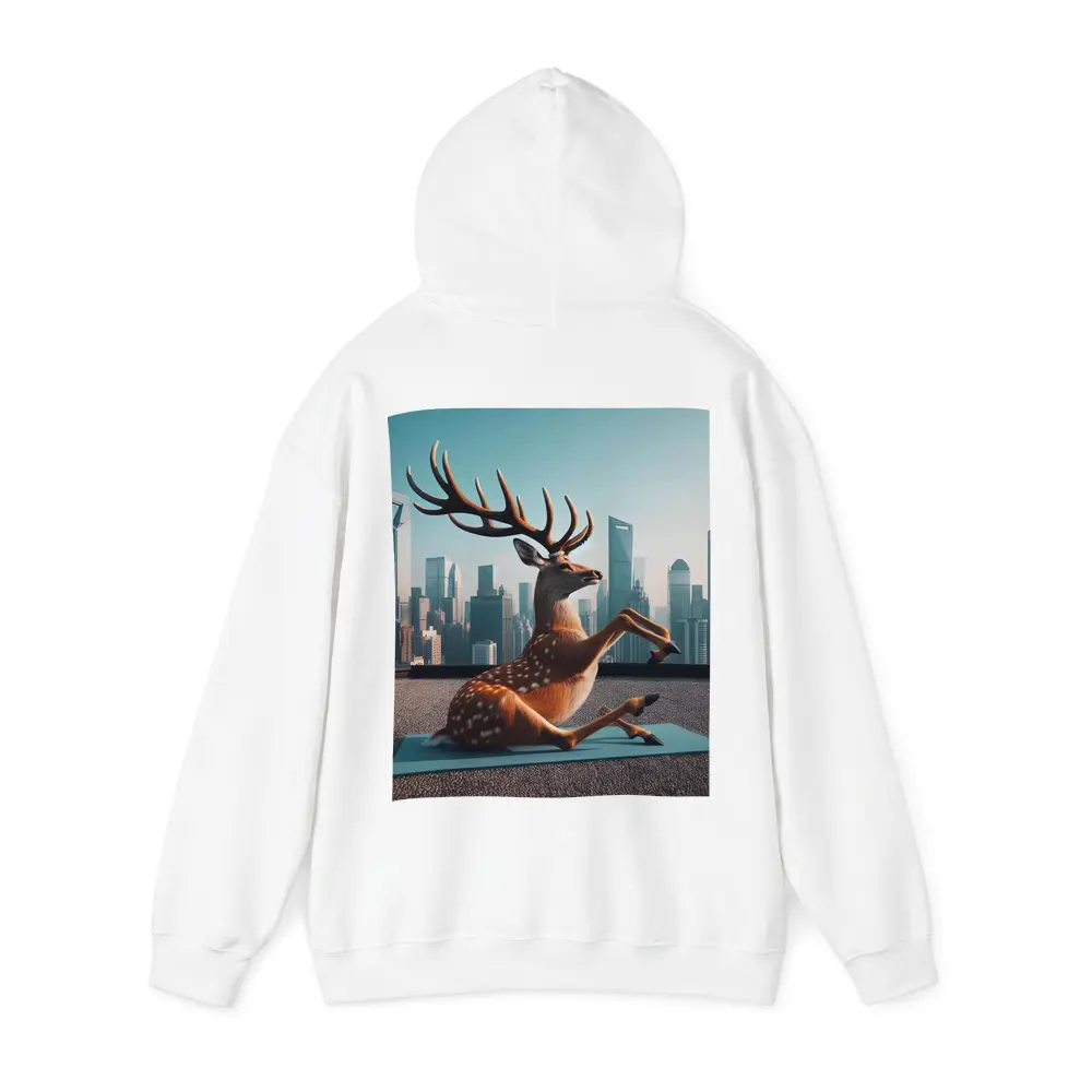 Deer Doing Yoga City Skyline Background – Hoodies