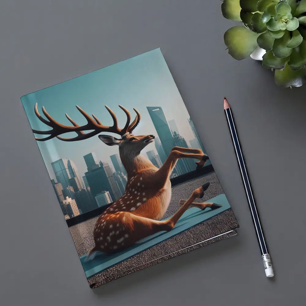 Deer Doing Yoga City Skyline Background – Notebooks