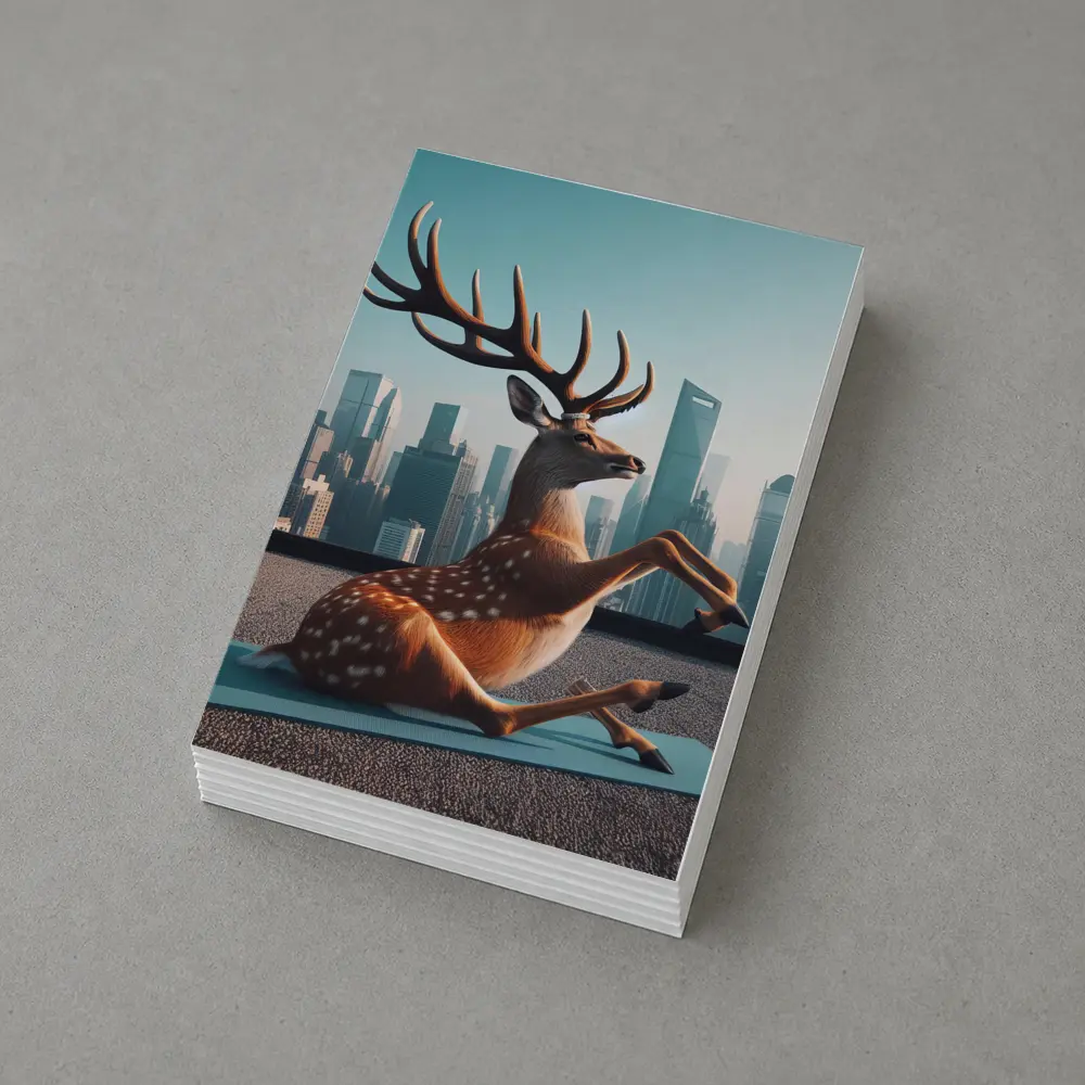 Deer Doing Yoga City Skyline Background – Postcards