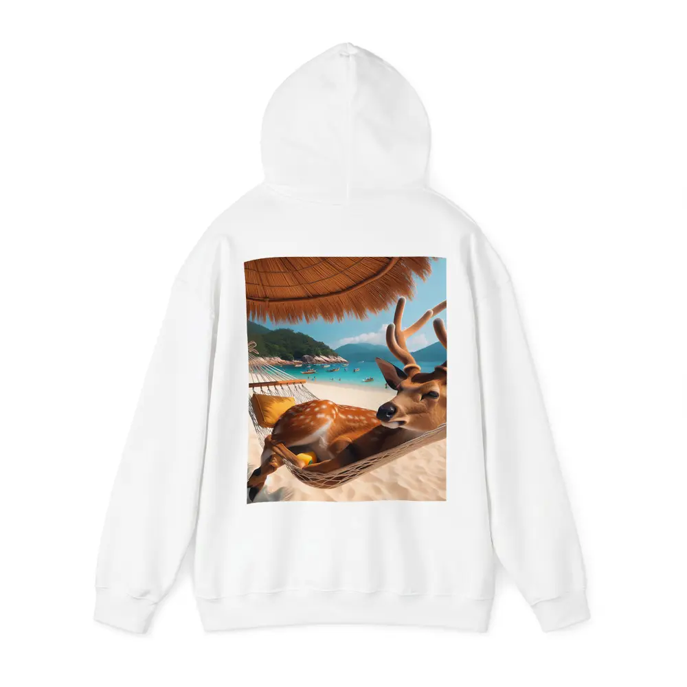 Deer Relaxing in Hammock on Tropical Beach – Hoodies