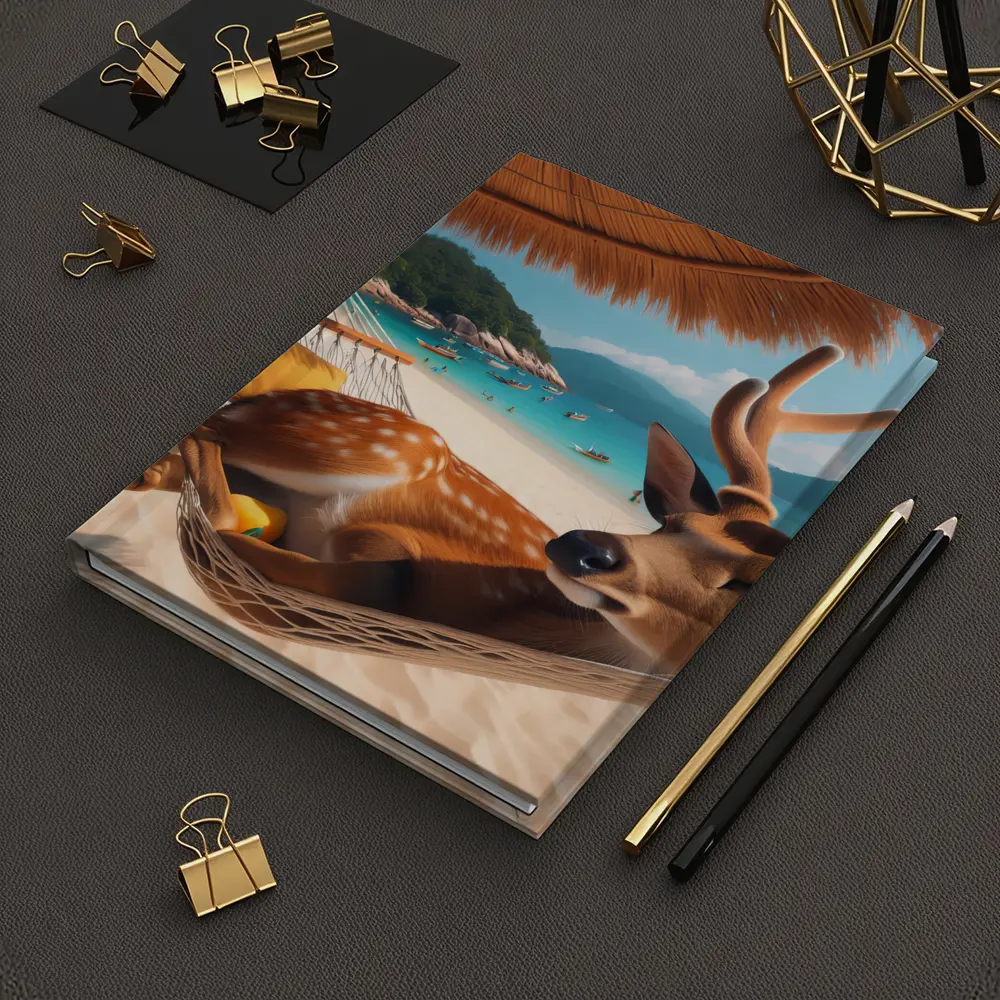 Deer Relaxing in Hammock on Tropical Beach – Notebooks