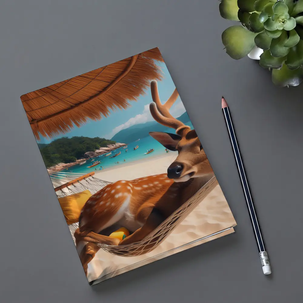 Deer Relaxing in Hammock on Tropical Beach – Notebooks