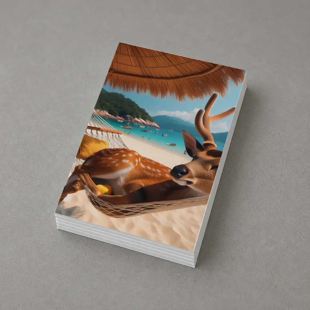 Deer Relaxing in Hammock on Tropical Beach – Postcards