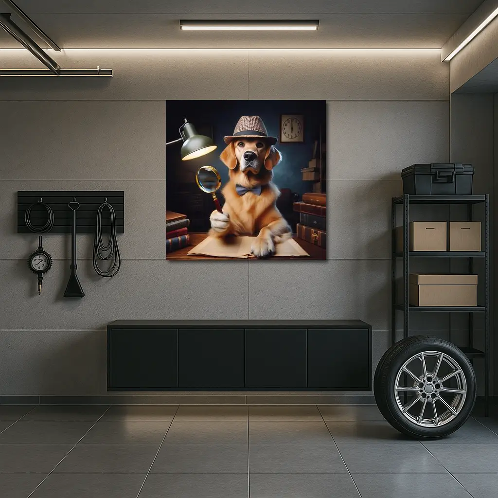 Golden Retriever Detective Dog With Magnifying Glass – Wall Art