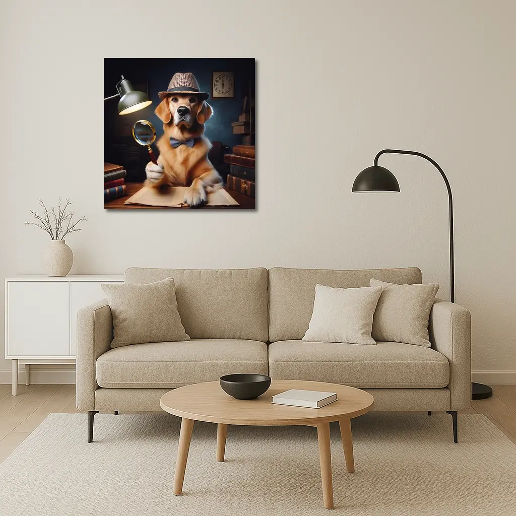 Golden Retriever Detective Dog With Magnifying Glass – Wall Art