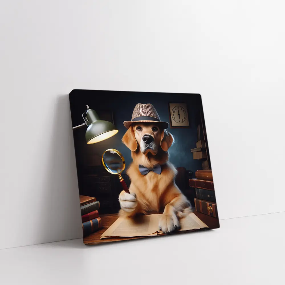 Golden Retriever Detective Dog With Magnifying Glass – Wall Art