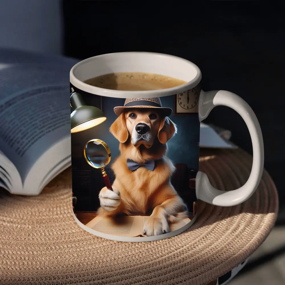 Golden Retriever Detective Dog With Magnifying Glass – Mugs