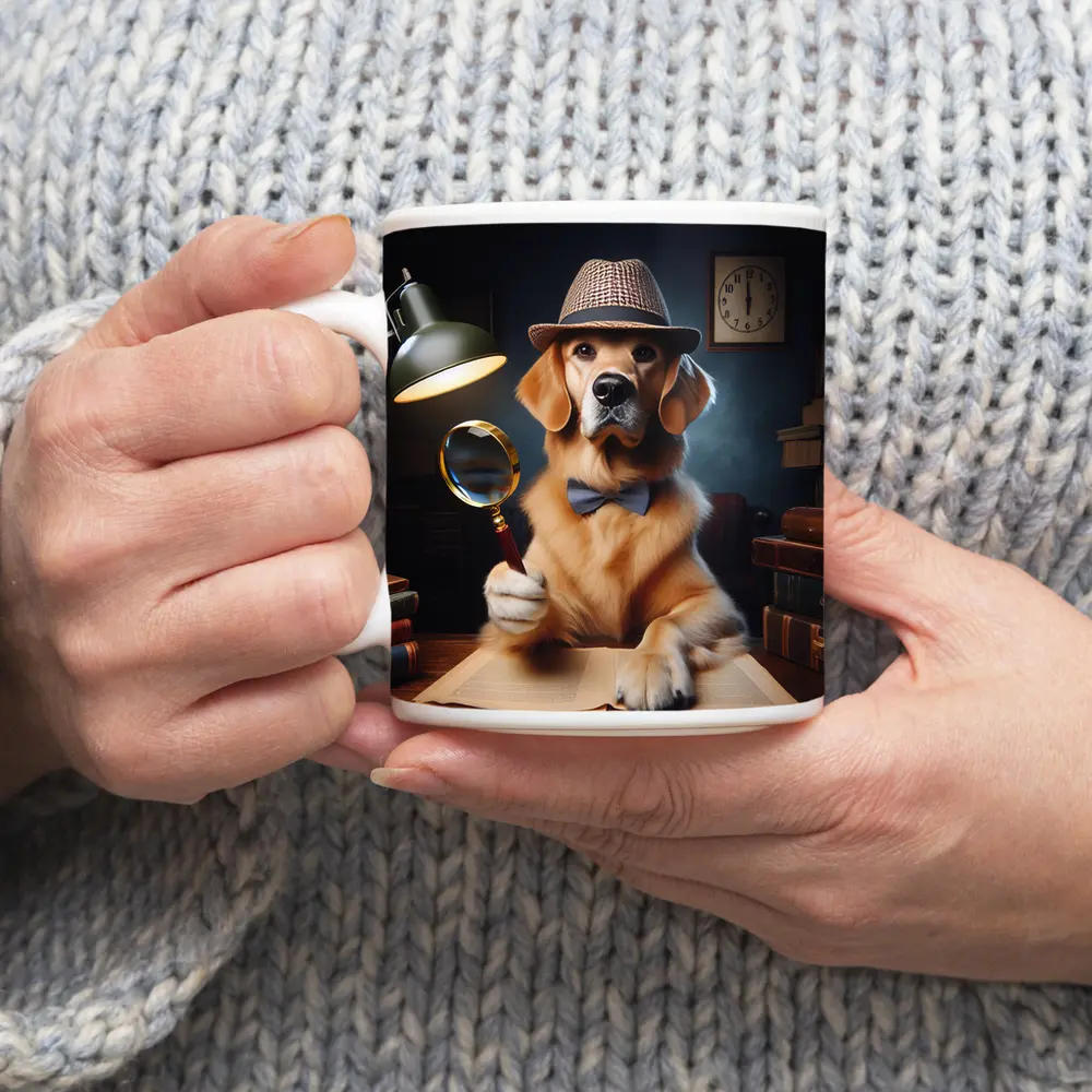 Golden Retriever Detective Dog With Magnifying Glass – Mugs