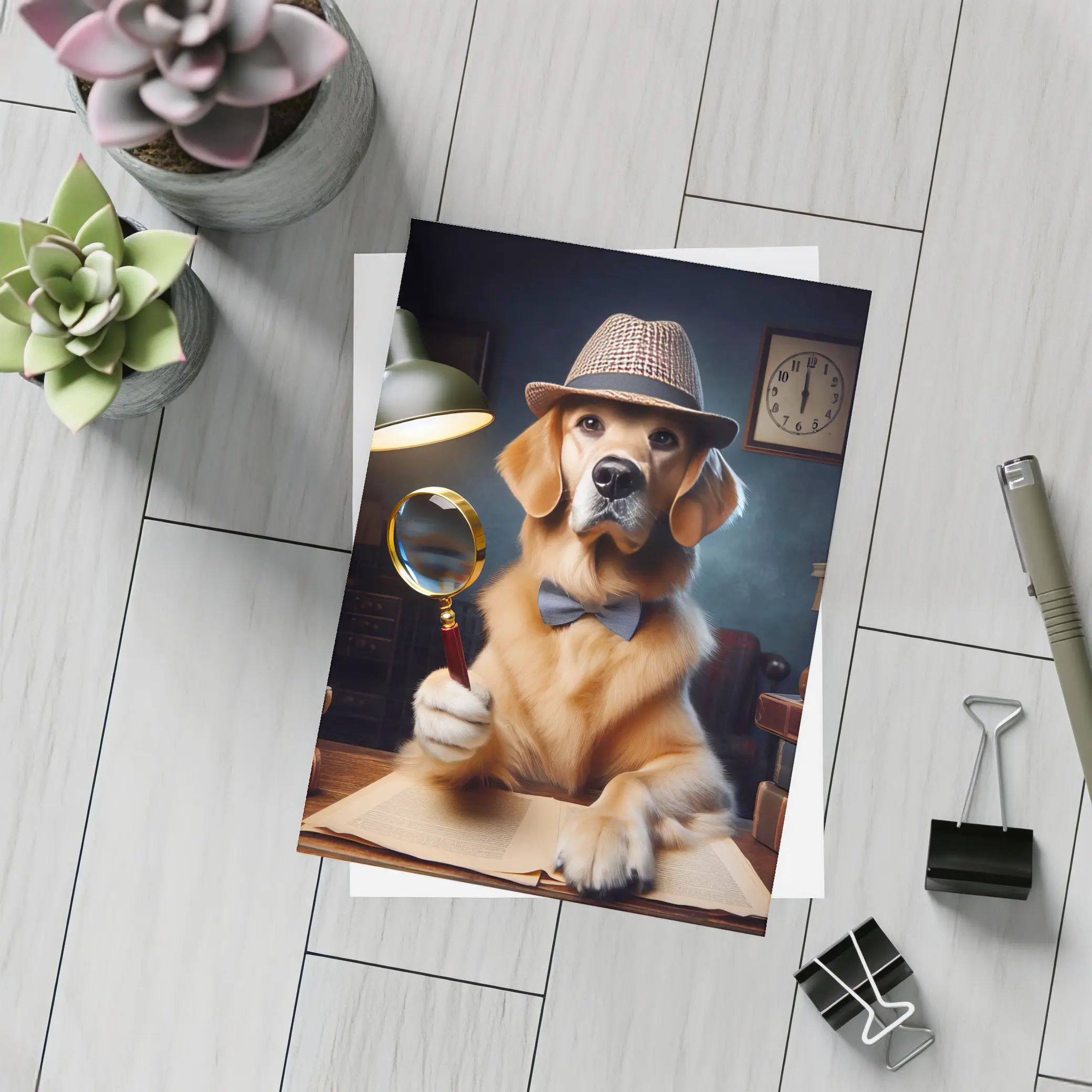 Golden Retriever Detective Dog With Magnifying Glass – Postcards
