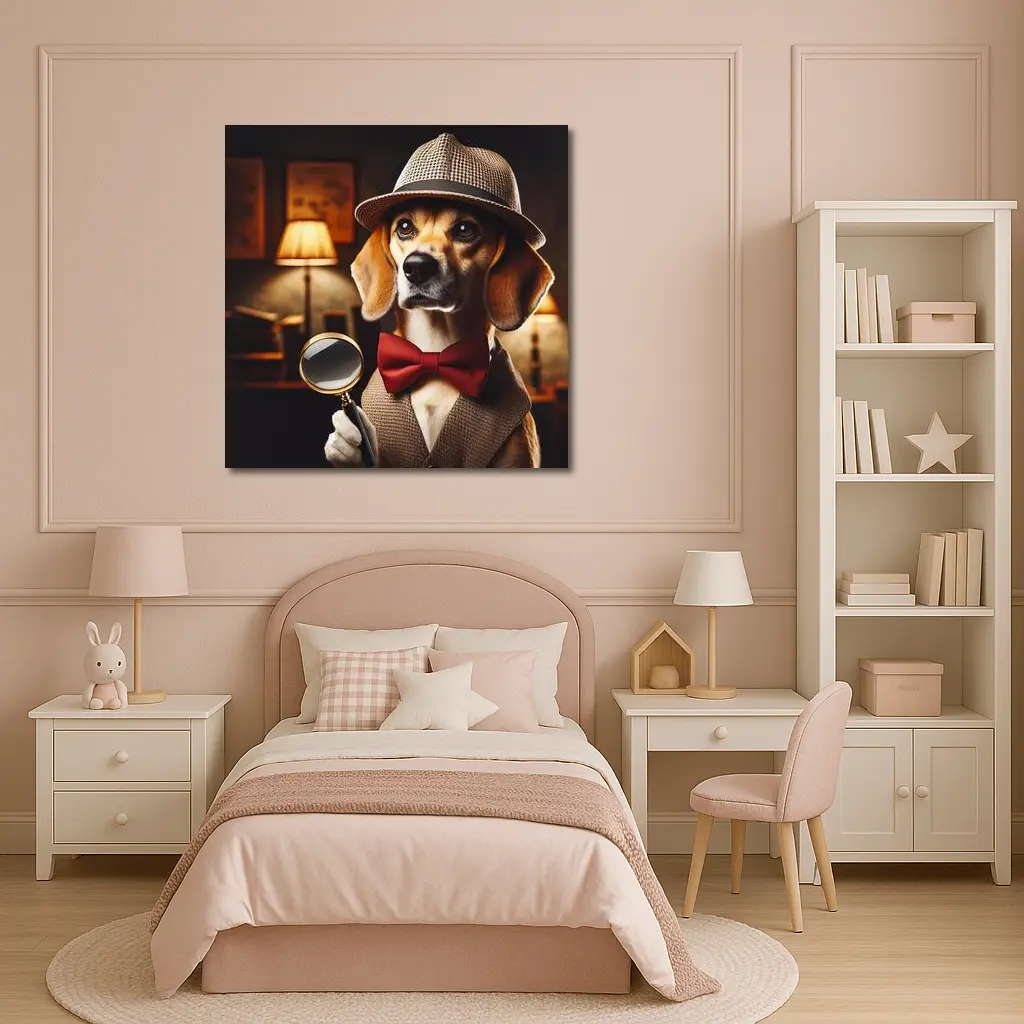 Detective Beagle Dog With Magnifying Glass – Wall Art