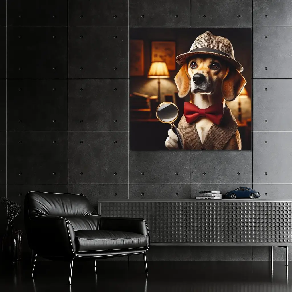 Detective Beagle Dog With Magnifying Glass – Wall Art