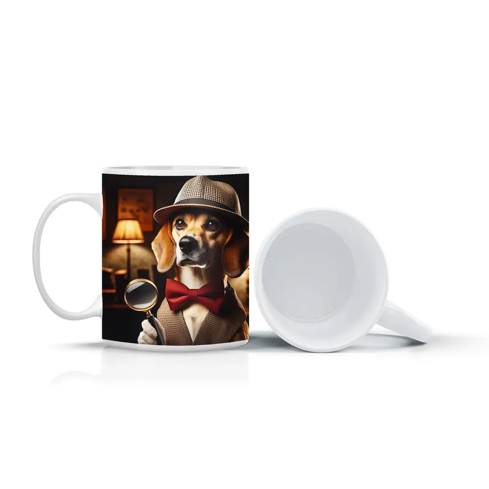 Detective Beagle Dog With Magnifying Glass – Mugs