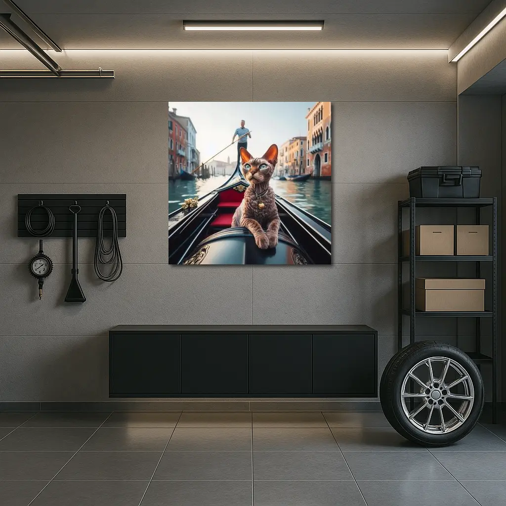 Devon Rex Cat Riding Venice Gondola Canal – Wall Art