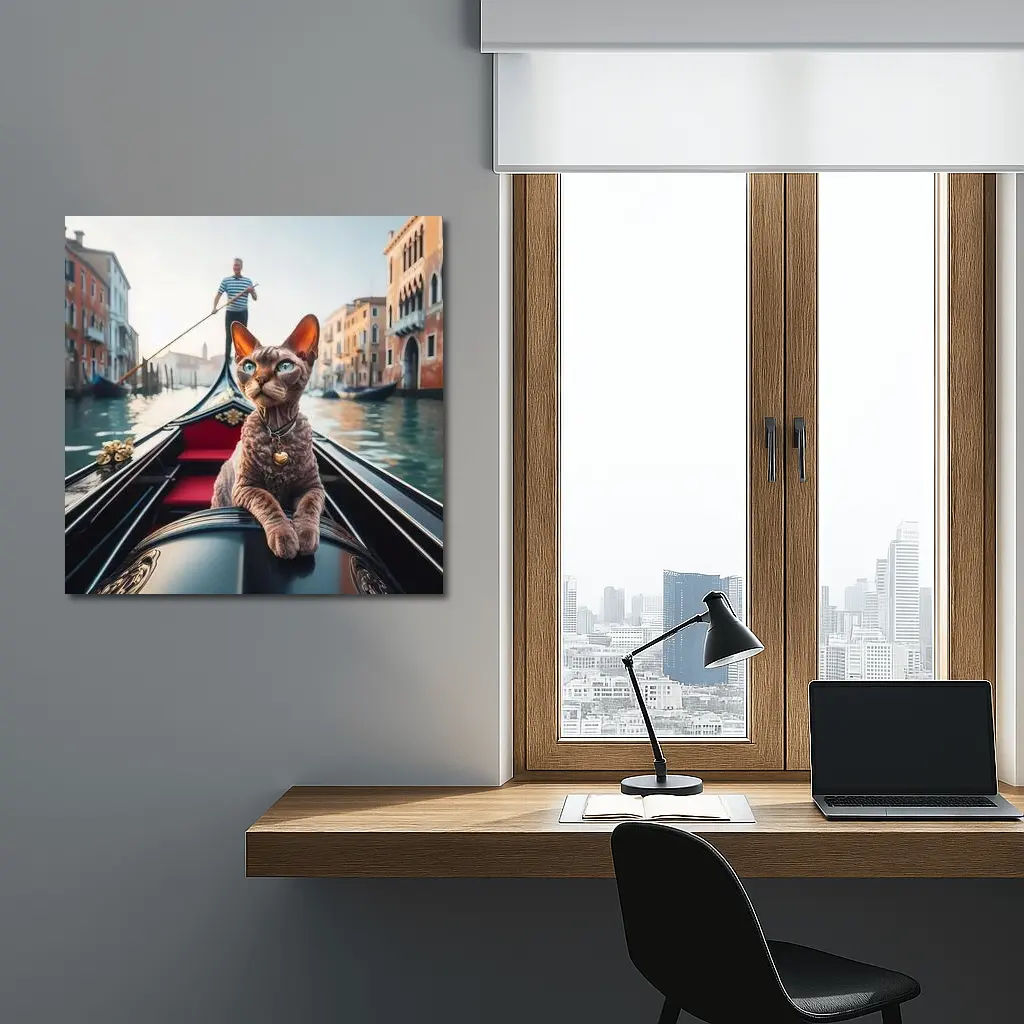 Devon Rex Cat Riding Venice Gondola Canal – Wall Art