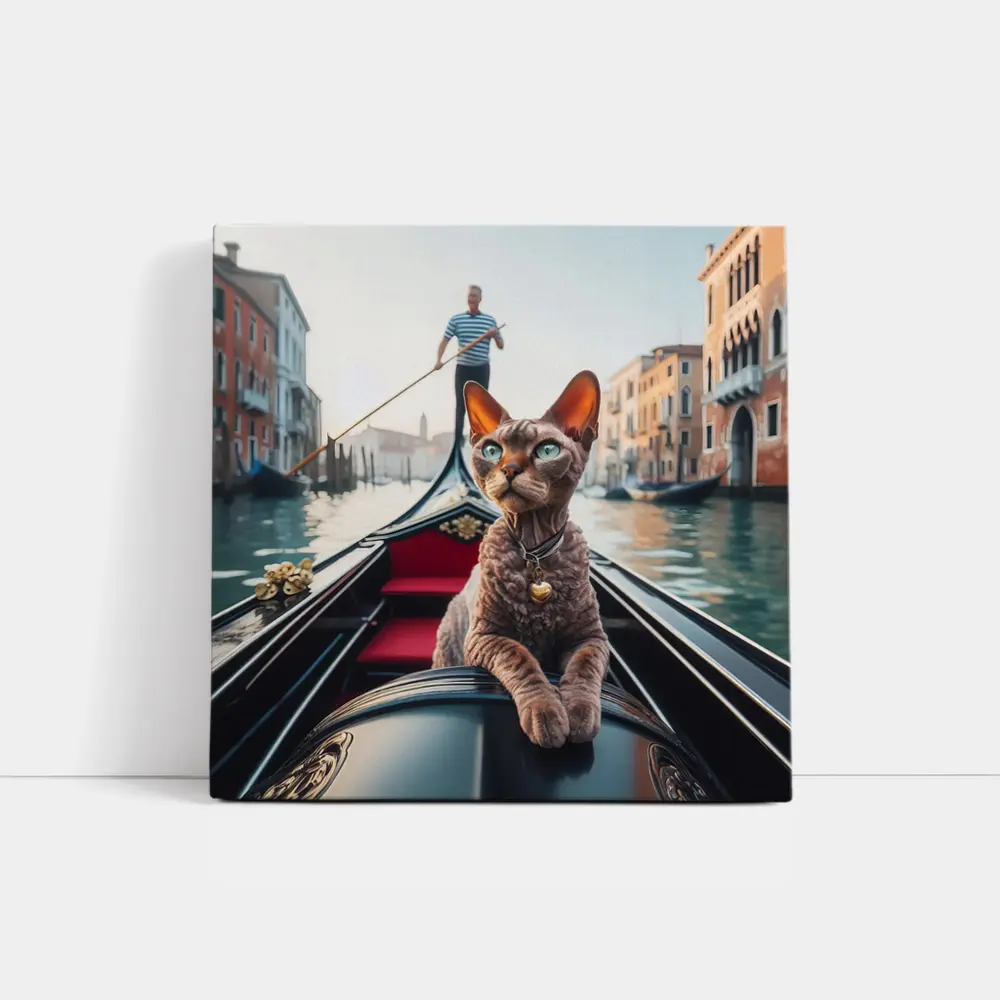 Devon Rex Cat Riding Venice Gondola Canal – Wall Art