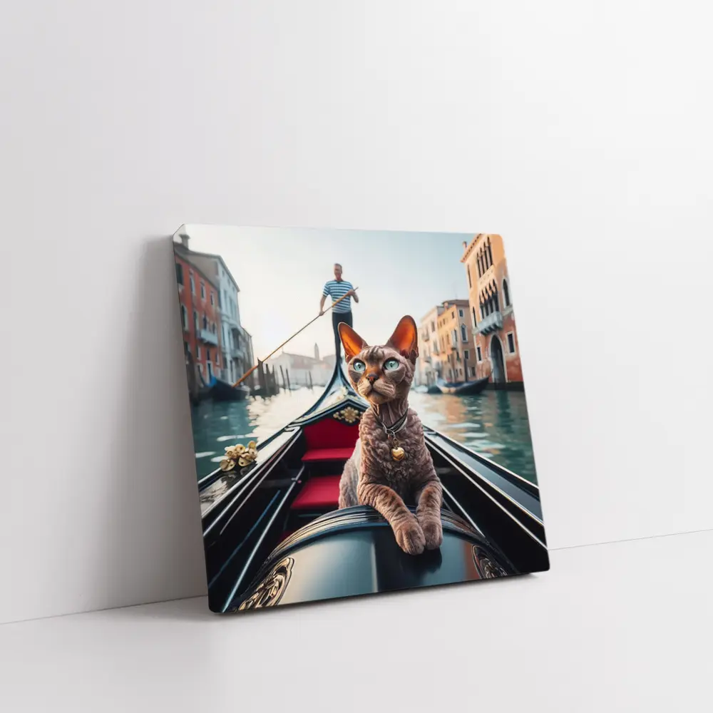 Devon Rex Cat Riding Venice Gondola Canal – Wall Art