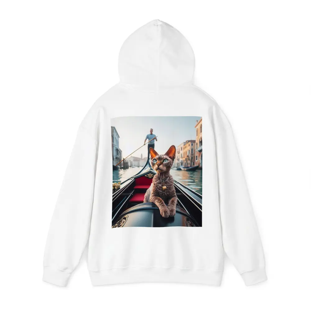 Devon Rex Cat Riding Venice Gondola Canal – Hoodies