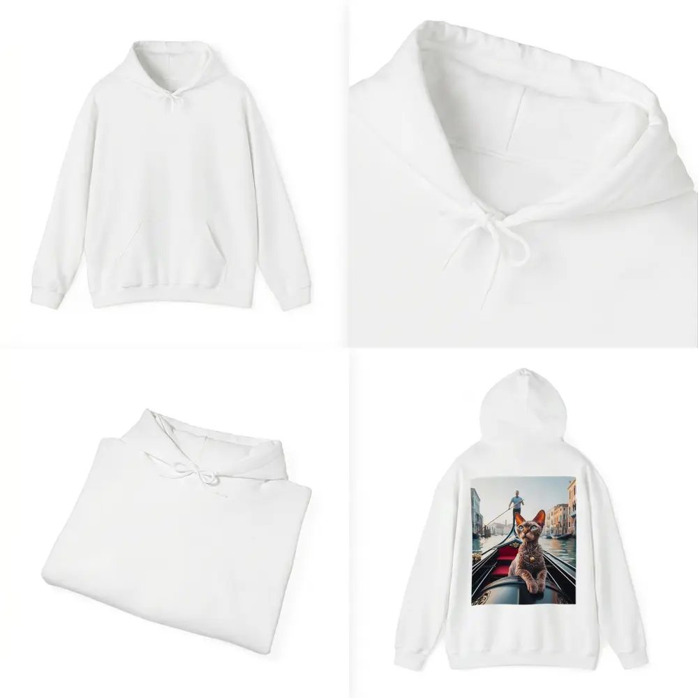 Devon Rex Cat Riding Venice Gondola Canal – Hoodies