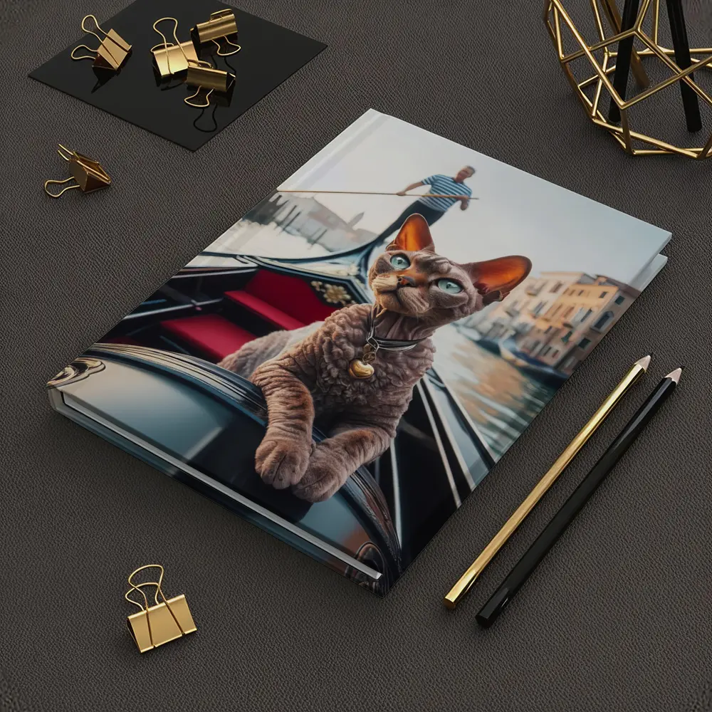 Devon Rex Cat Riding Venice Gondola Canal – Notebooks