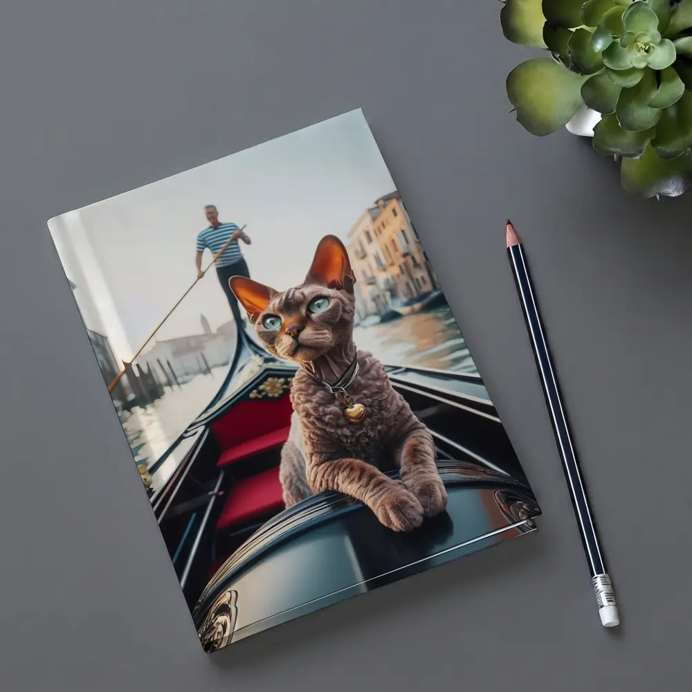 Devon Rex Cat Riding Venice Gondola Canal – Notebooks