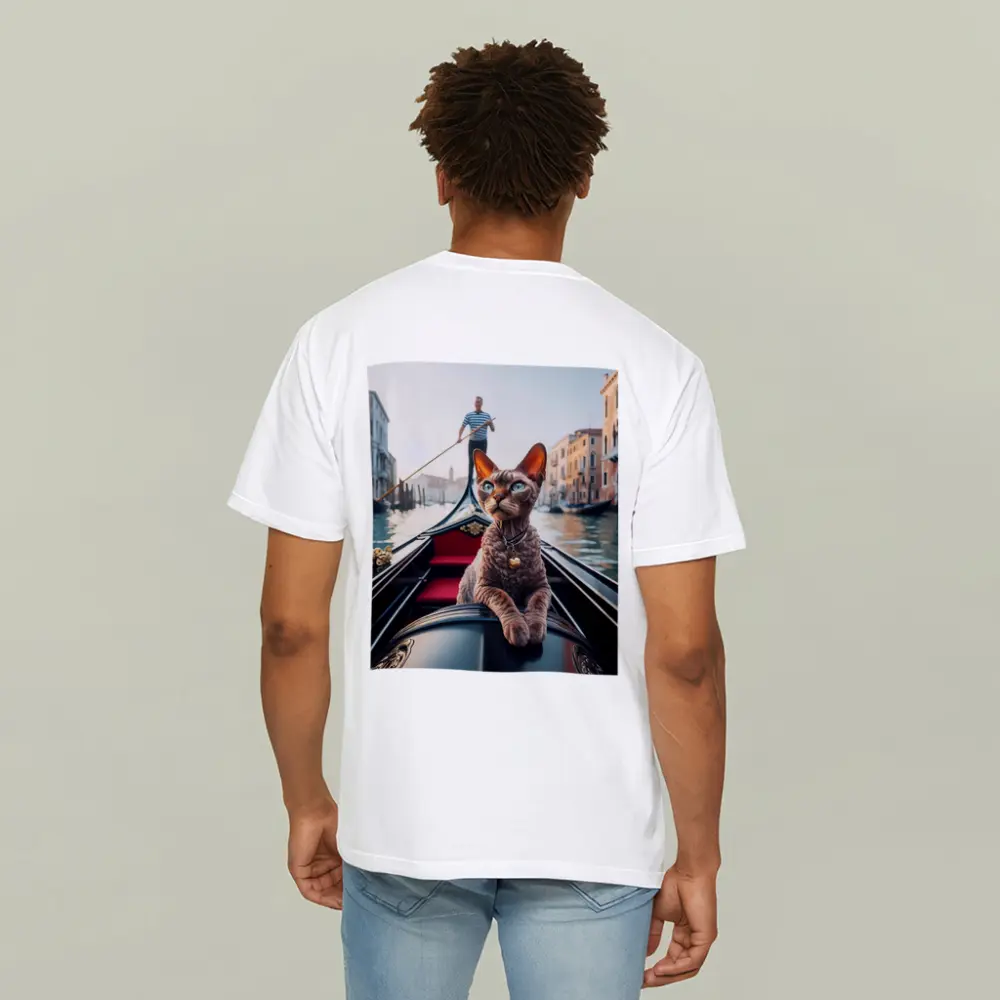 Devon Rex Cat Riding Venice Gondola Canal – T-Shirts