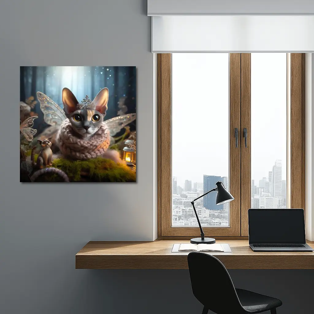 Sphynx Cat Fairy Wings Fantasy Forest Scene – Wall Art