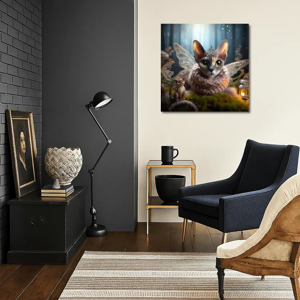 Sphynx Cat Fairy Wings Fantasy Forest Scene – Wall Art
