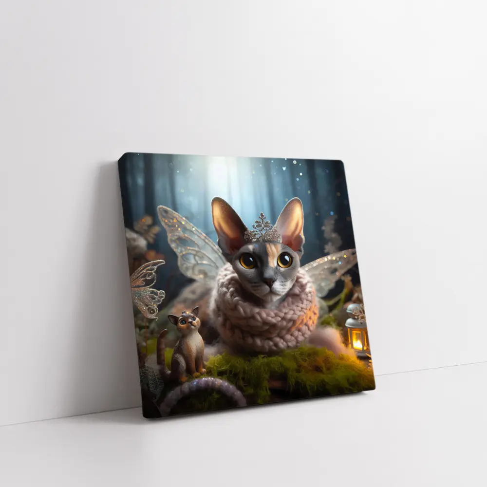 Sphynx Cat Fairy Wings Fantasy Forest Scene – Wall Art