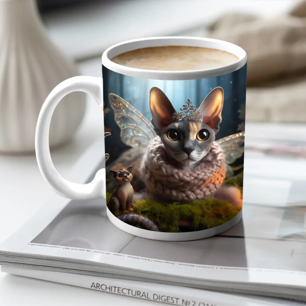 Sphynx Cat Fairy Wings Fantasy Forest Scene – Mugs