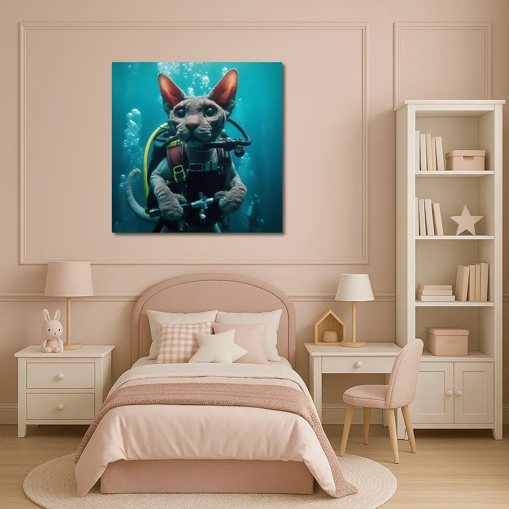 Sphynx Cat Scuba Diver Underwater Adventure – Wall Art