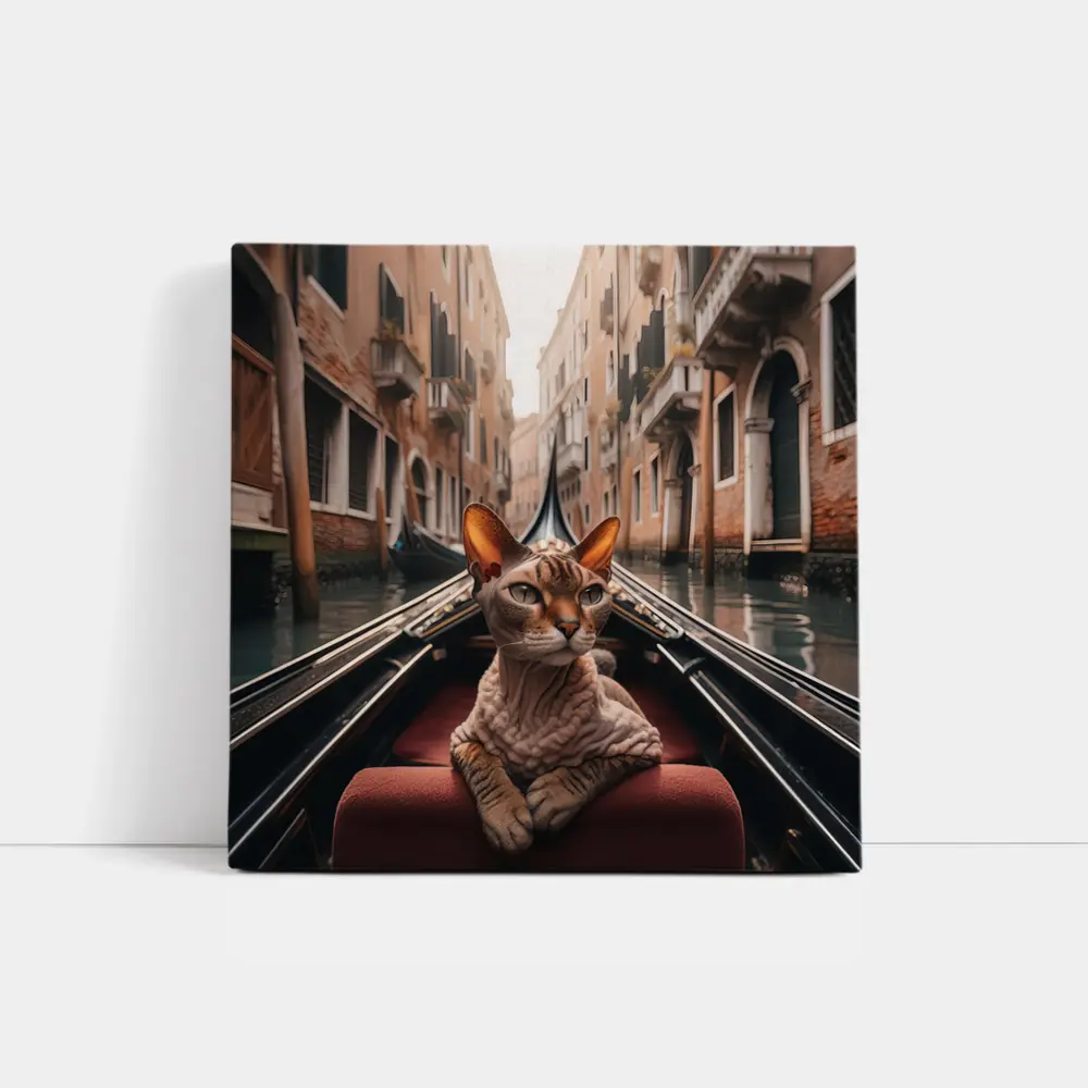 Devon Rex Cat Riding Venice Gondola Canal – Wall Art