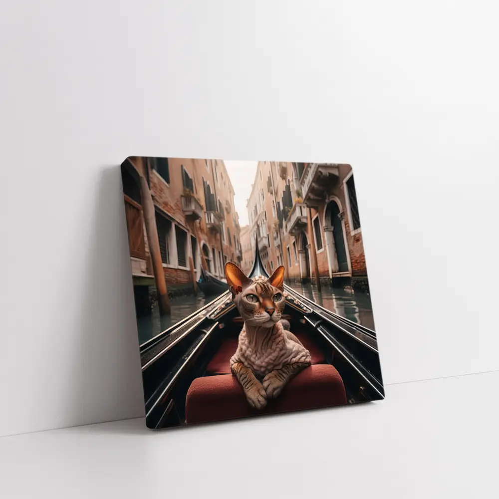Devon Rex Cat Riding Venice Gondola Canal – Wall Art