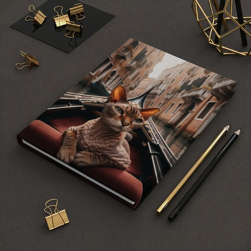 Devon Rex Cat Riding Venice Gondola Canal – Notebooks