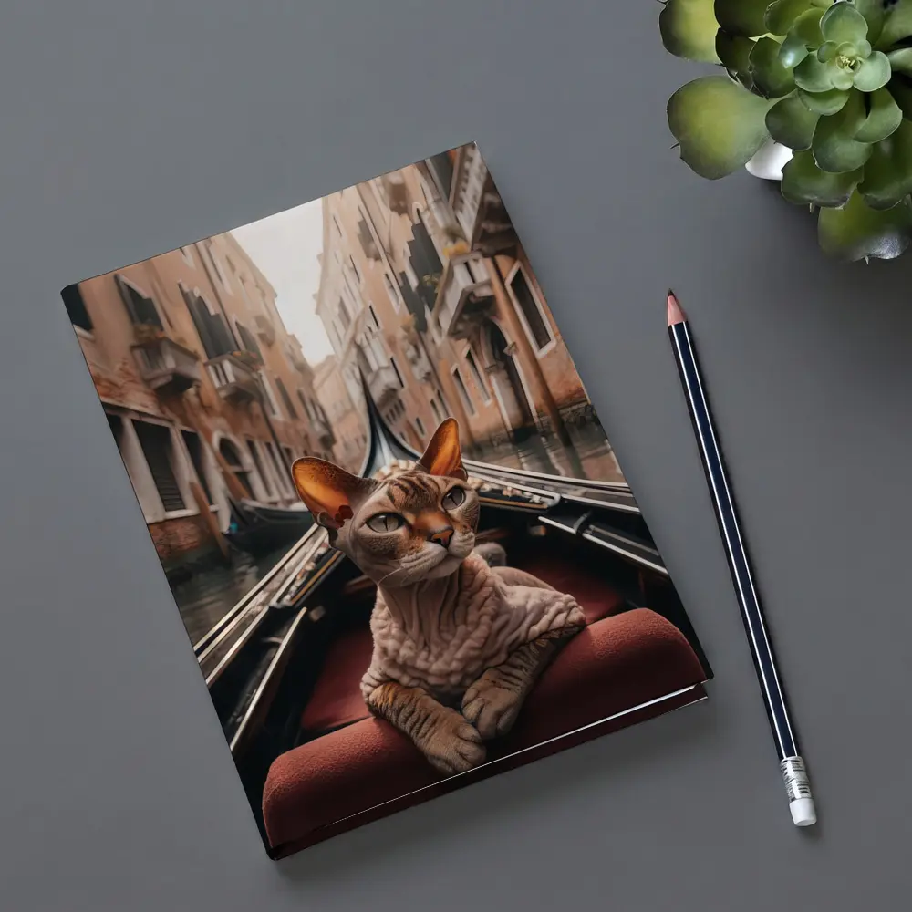Devon Rex Cat Riding Venice Gondola Canal – Notebooks