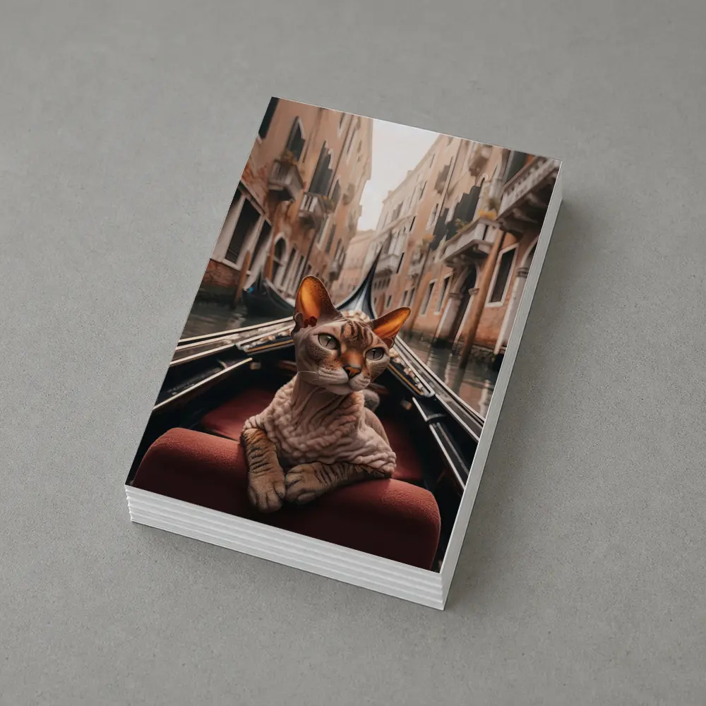 Devon Rex Cat Riding Venice Gondola Canal – Postcards