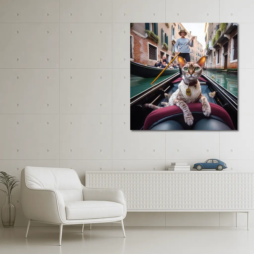 Devon Rex Cat Riding Venice Gondola – Wall Art