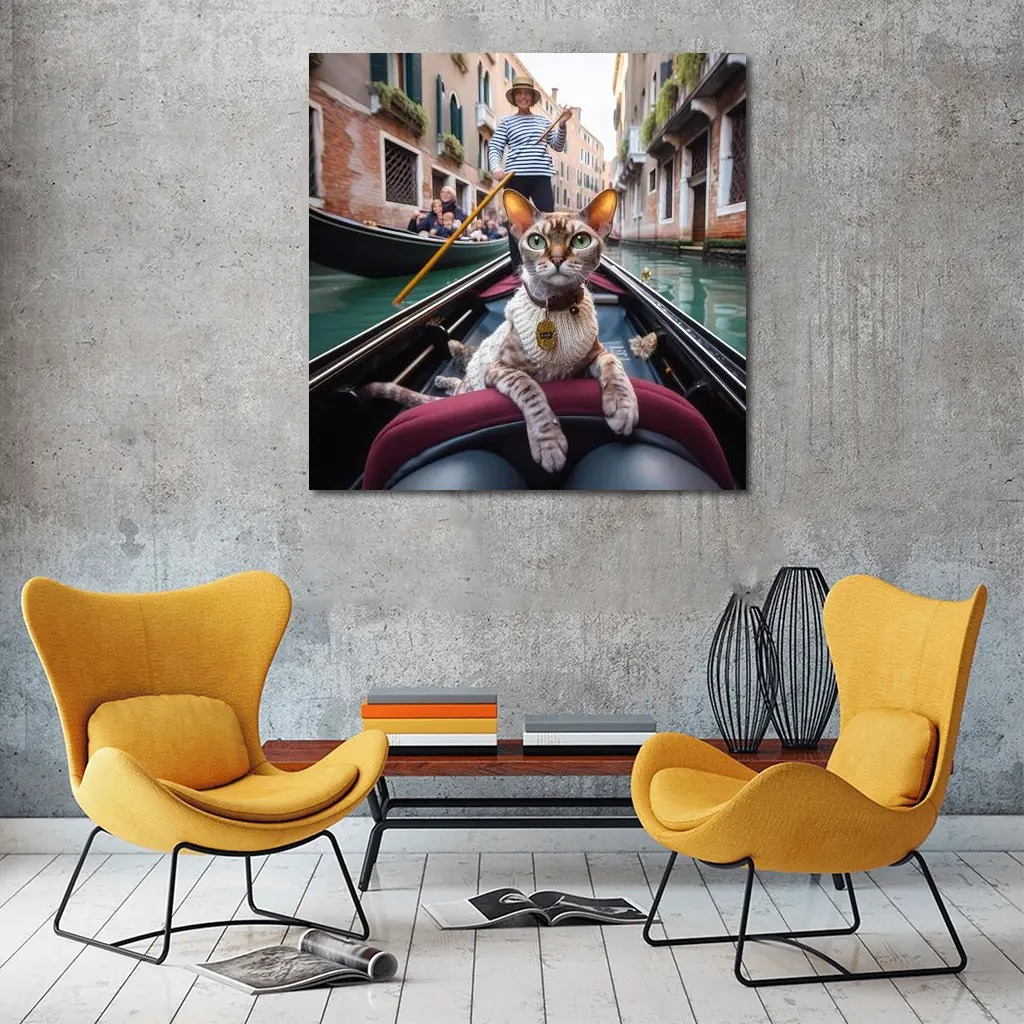 Devon Rex Cat Riding Venice Gondola – Wall Art