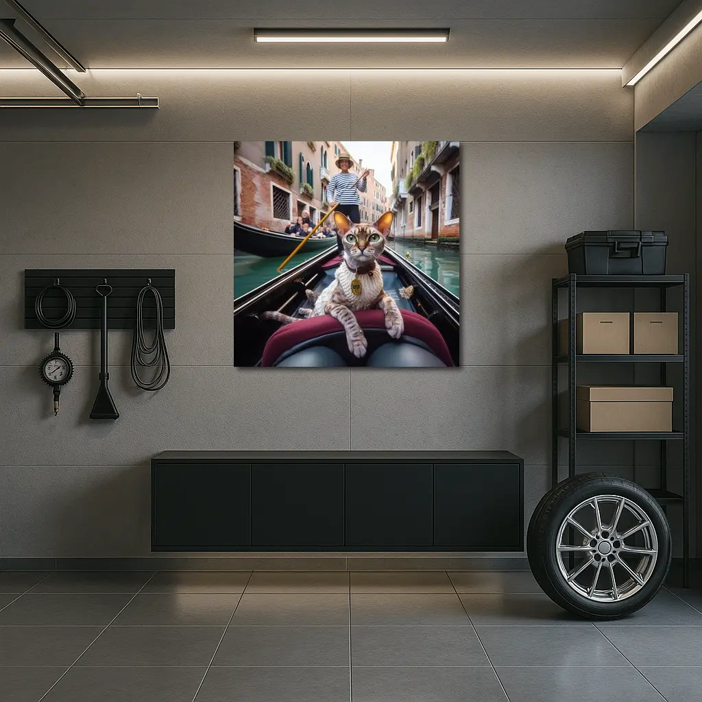 Devon Rex Cat Riding Venice Gondola – Wall Art