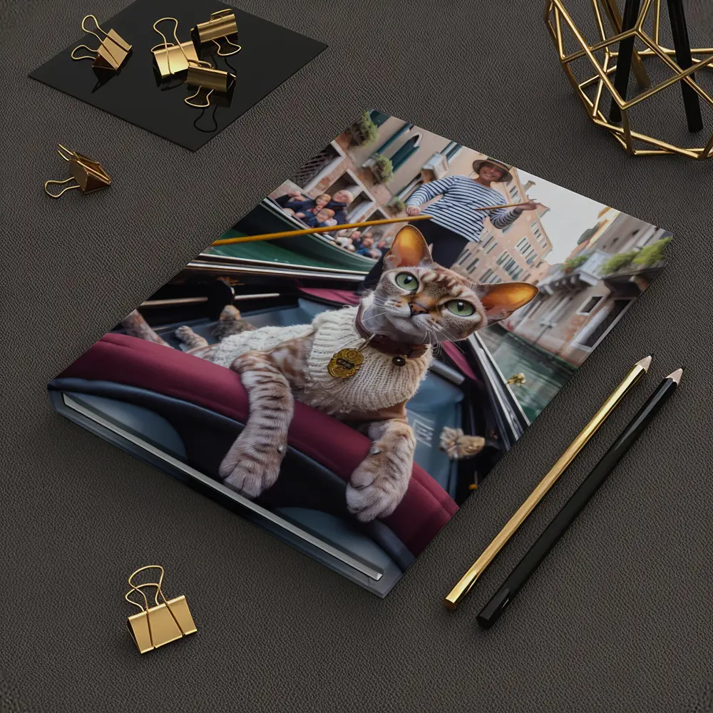 Devon Rex Cat Riding Venice Gondola – Notebooks
