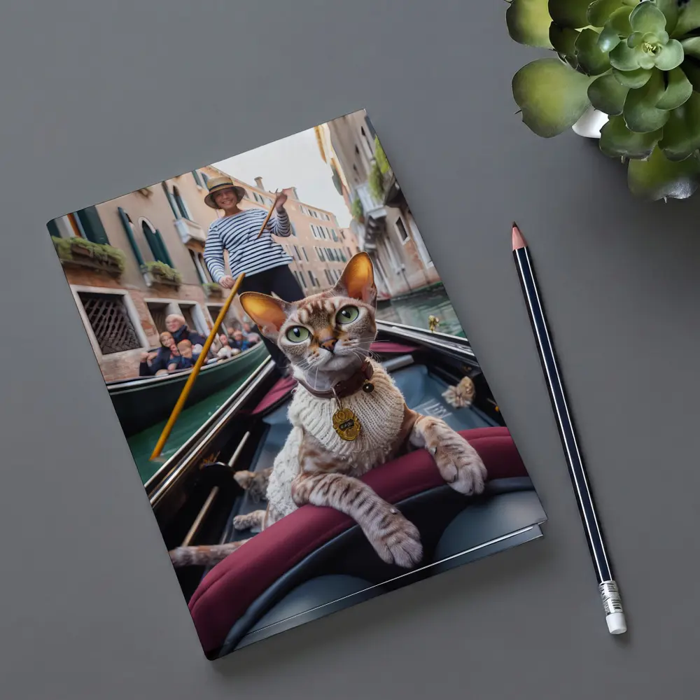 Devon Rex Cat Riding Venice Gondola – Notebooks