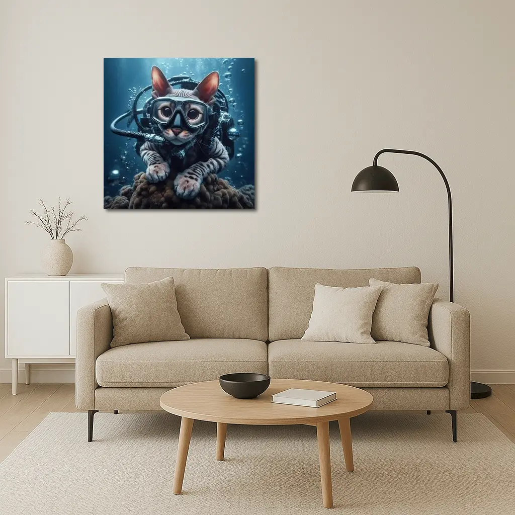 Sphynx Cat Scuba Diver Underwater Ocean Scene – Wall Art